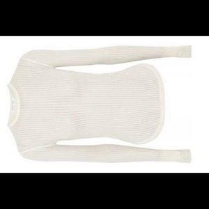 HELMUT LANG  WOMAN LACE-TRIMMED RIBBED OPEN-KNIT COTTON TOP IVORY, Size M